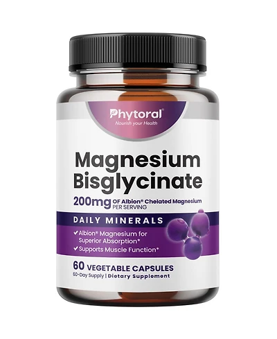 Phytoral Magnesium Glycinate Capsules, 200 Milligram, 60 Count