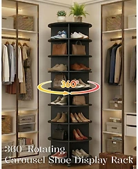 Aecojoy 8 Tier Rotating Shoe Rack with 2 Drawers and Casters Spinning Storage Tower Organizer