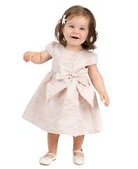 Rare Editions Baby Girls' Brocade Cap Sleeve Bodice with Beaded Pearl Trim