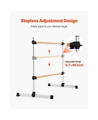 Sugift 4 Ft Double Beechwood Ballet Barre Freestanding Height Adjustable Portable for Home Pilates