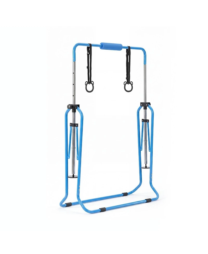 Hongge Adjustable Height Junior Gymnastics Horizontal Bar Folding Design with Gymnastic Rings Rated 140 lbs