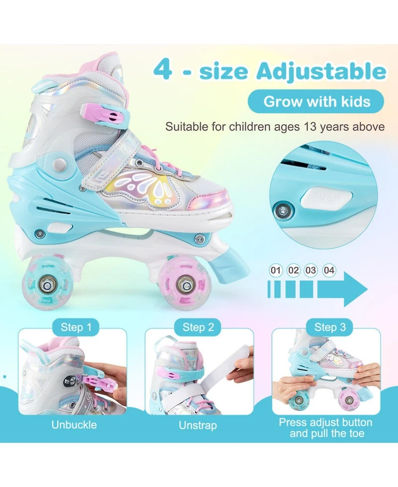 Sugift Adjustable Roller Skates for Teens 4 Sizes with Light-up Wheels for Boys Girls