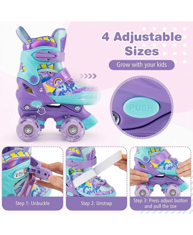 Sugift 4 Sizes Adjustable Kids Roller Skates with Light-up Wheels and Safety Protection