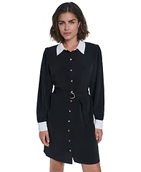 Karl Lagerfeld Paris Women's Belted Contrast-Collar Shirtdress