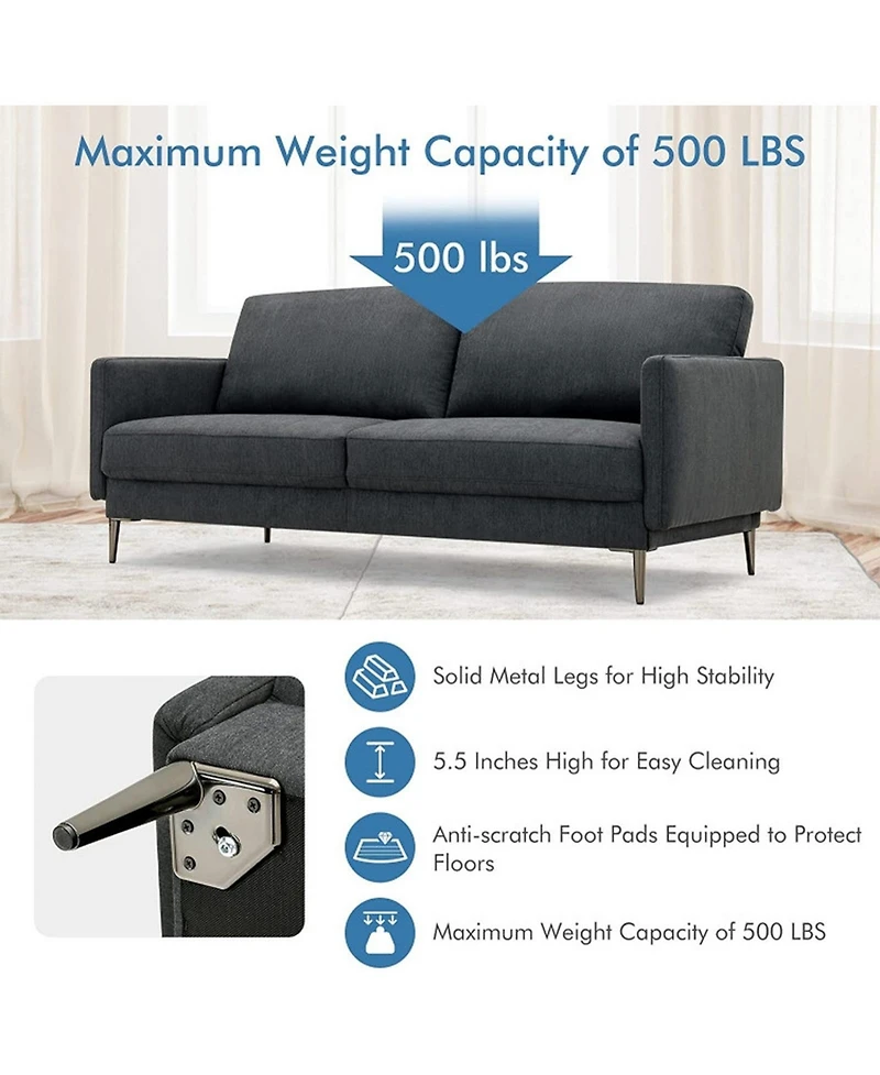 Sugift Modern Fabric Loveseat with Removable Zippered Backrest Cushions and Metal Legs