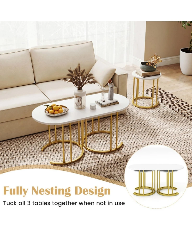 Sugift Nesting Coffee Table Set of 3 with Faux Marble Tops and Powder-Coated Metal Frame
