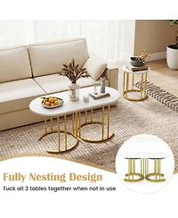 Sugift Nesting Coffee Table Set of 3 with Faux Marble Tops and Powder-Coated Metal Frame