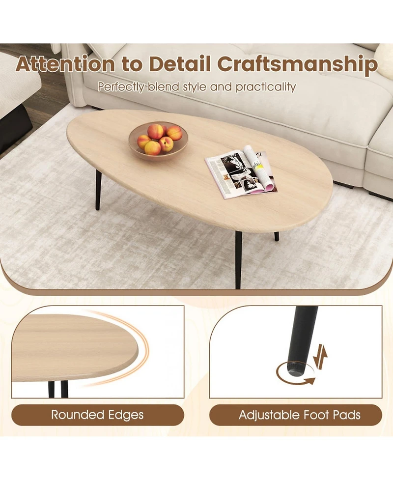 Sugift Oval Mid-Century Coffee Table with Sturdy Metal Frame and Wide Tabletop