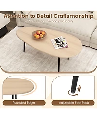 Sugift Oval Mid-Century Coffee Table with Sturdy Metal Frame and Wide Tabletop