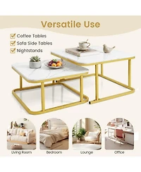 Sugift Nesting Coffee Table Set of 2 with Faux Marble Tops and Metal Frame