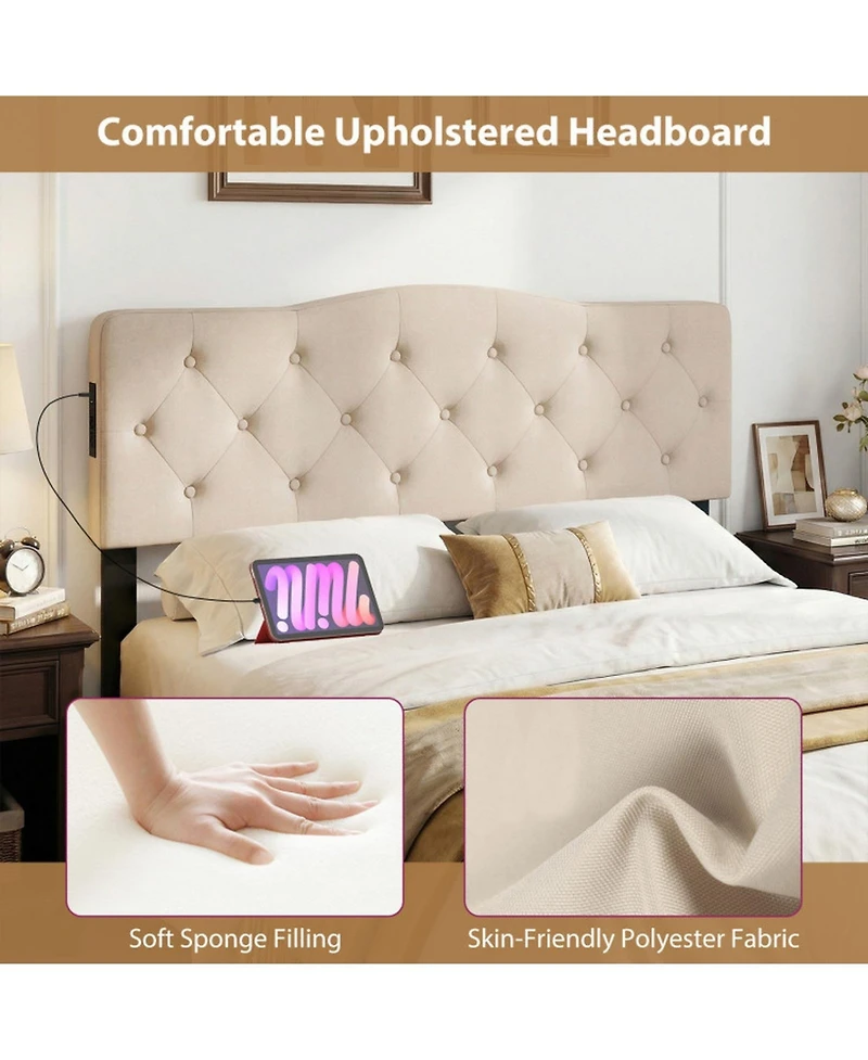 Sugift Tufted Upholstered Headboard for Full and Queen Bed with Charging Station