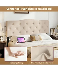 Sugift Tufted Upholstered Headboard for Full and Queen Bed with Charging Station