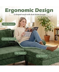 Sugift U-Shaped Sectional Sofa Couch with Double Chaise and 4 Lumbar Pillows for Living Room