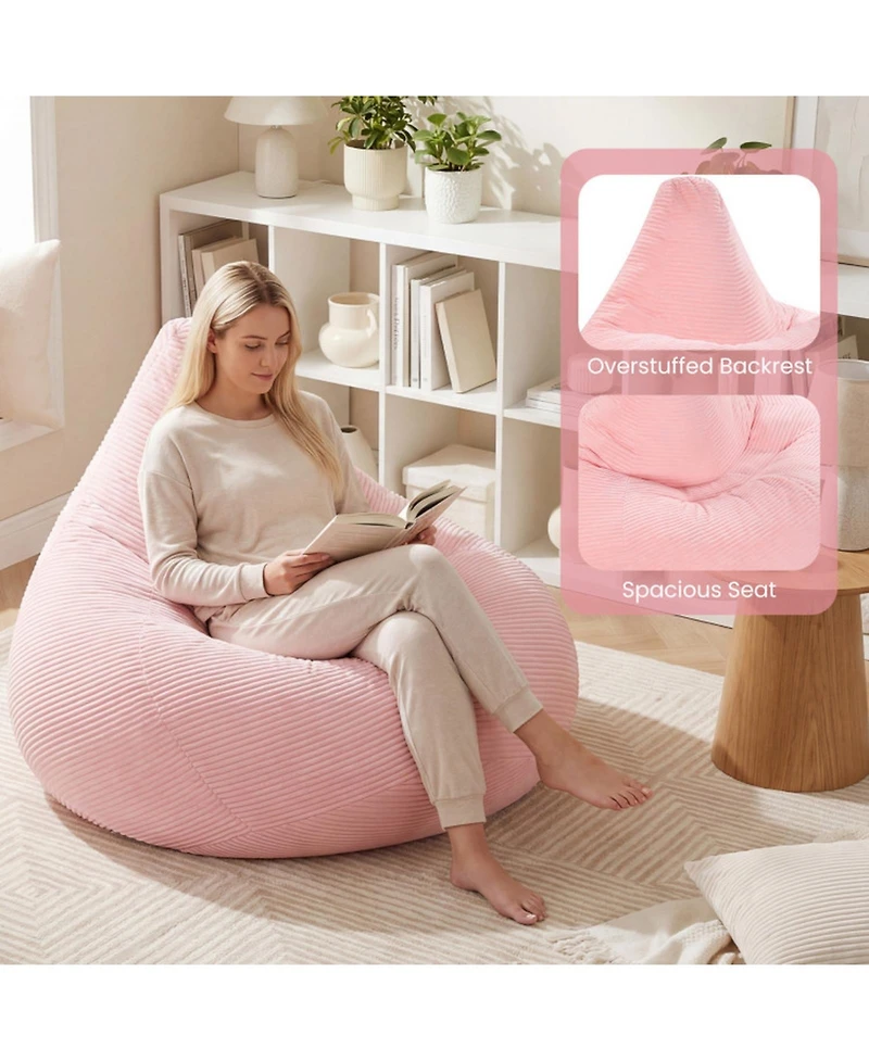 Sugift Adult Bean Bag Lazy Sofa Chair with Skin-Friendly Corduroy Cover and Sponge Filling