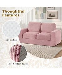 Sugift 2-Seater Floor Couch Loveseat Foam Sofa with Removable Washable Corduroy Cover