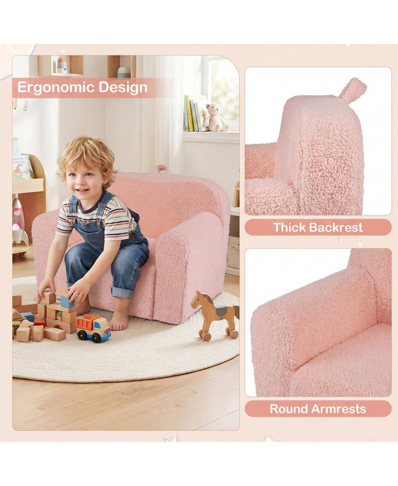 Sugift Portable Kids Foam Couch with Anti-Slip Base and Washable Fleece Cover