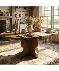 homfan 47"-63" Extendable Oval Farmhouse Dining Table with Metal Frame,Seating 4 to 8