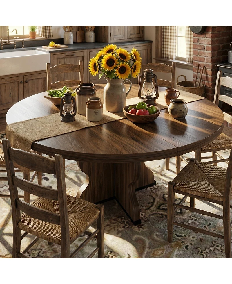 homfan 47"-63" Extendable Oval Farmhouse Dining Table with Metal Frame,Seating 4 to 8