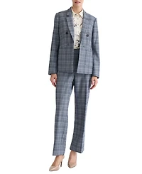 Jones New York Plus Faux Double-Breasted Plaid Patch-Pocket Blazer