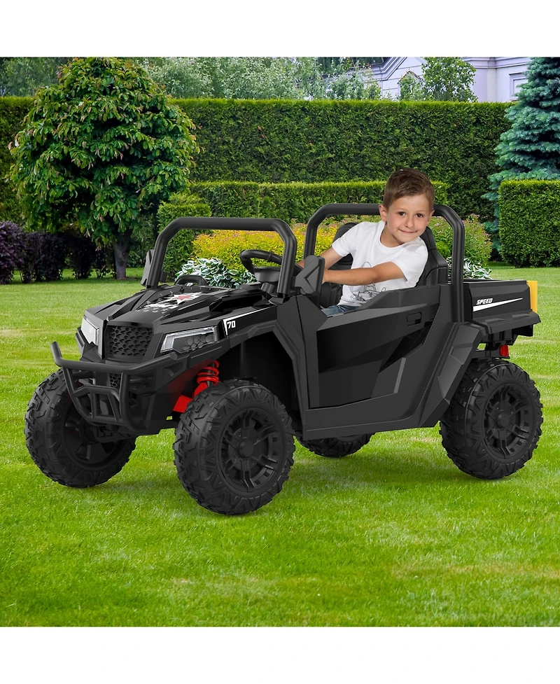 homfan Kids Ride-On Dump Truck, Realistic Electric Vehicle with Remote Control, Bed, Shovel, Key Start and Music, Safe Fun Toya