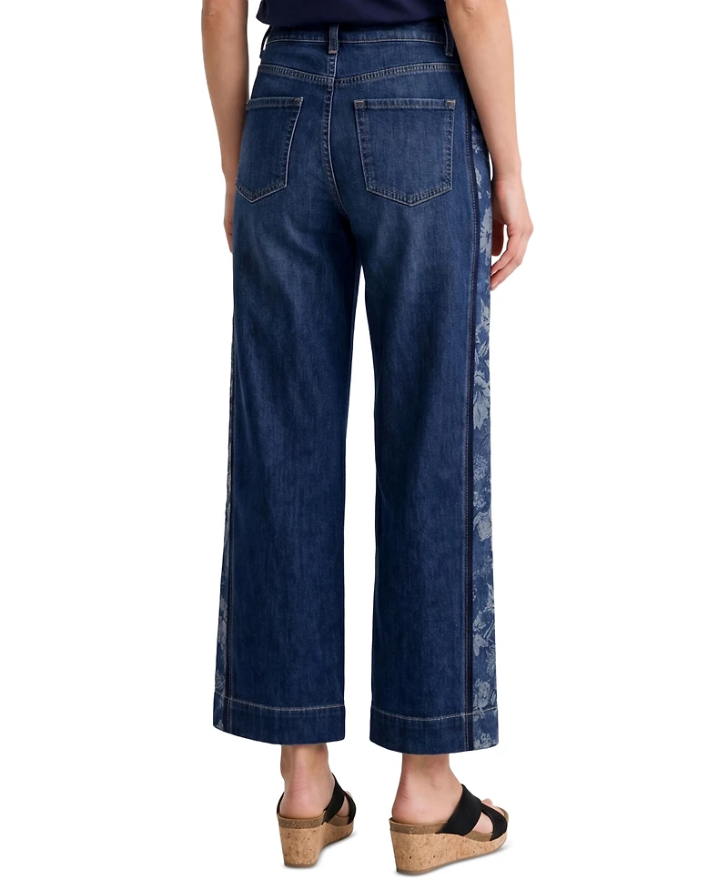 Liverpool Los Angeles Petite Stride High-Waisted Floral-Jacquard Wide-Leg Jeans