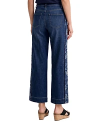 Liverpool Los Angeles Petite Stride High-Waisted Floral-Jacquard Wide-Leg Jeans