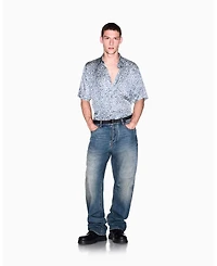 A|X Armani Exchange Men's Short Sleeve All-Over Logo Woven Button-Down Shirt