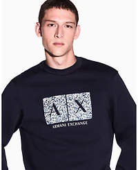 A|X Armani Exchange Men's Long Sleeve All-Over Logo Bonded Cotton Crewneck Sweatshirt