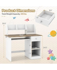 Sugift Kids Study Desk with Hutch Shelves and Keyboard Tray Drawer