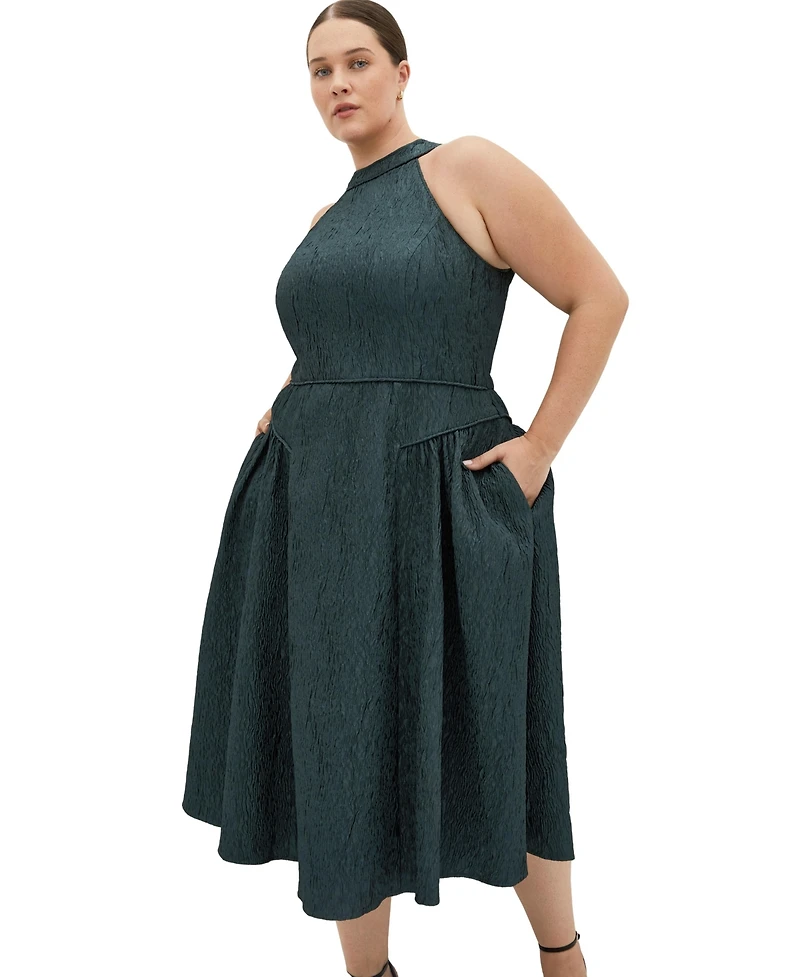 City Chic Plus Halter Jacquard A-Line Midi Dress