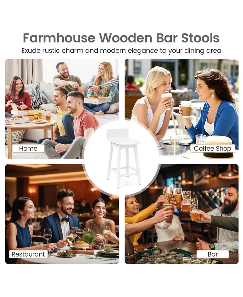 Sugift 24.5-Inch Swivel Wooden Bar Stools Set of 4 with Low Back