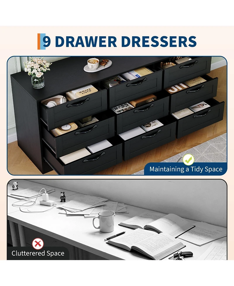 homfan 55" 9 Drawers Dresser Tv Stand with Mount for 32-85" TVs, Modern Entertainment Center Adjustable Height Bracket, Modern Cabinet for Living Room