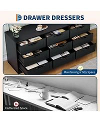homfan 55" 9 Drawers Dresser Tv Stand with Mount for 32-85" TVs, Modern Entertainment Center Adjustable Height Bracket, Modern Cabinet for Living Room