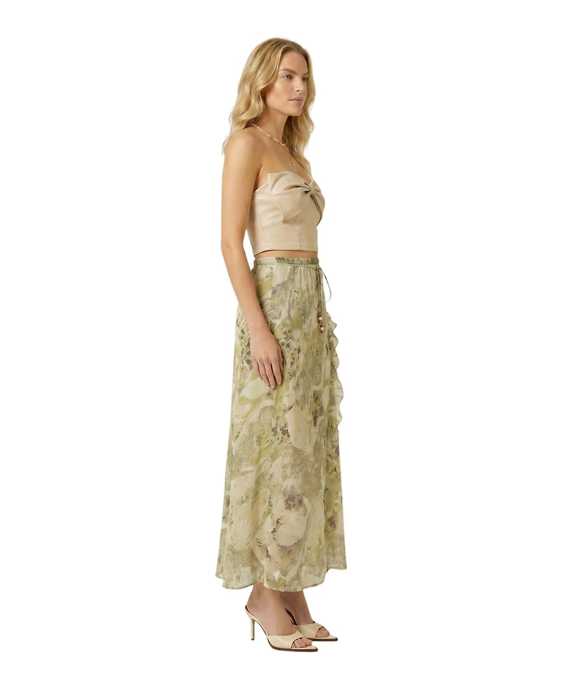Modenaire Women's Tiered Ruffle Drawstring Midi Skirt