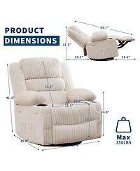 homfan Swivel Rocker Recliner Chair Manual for Adults Soft Corduroy Extra Wide Seat 350 Lb Capacity Cup Holder And Pockets Nursery