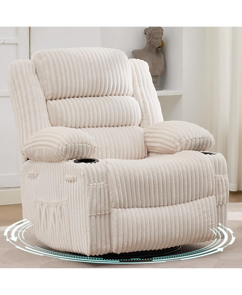 homfan Swivel Rocker Recliner Chair Manual for Adults Soft Corduroy Extra Wide Seat 350 Lb Capacity Cup Holder And Pockets Nursery