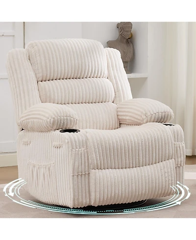 homfan Swivel Rocker Recliner Chair Manual for Adults Soft Corduroy Extra Wide Seat 350 Lb Capacity Cup Holder And Pockets Nursery