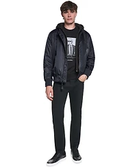 Karl Lagerfeld Paris Men's Embroidered Signature Hooded Bomber