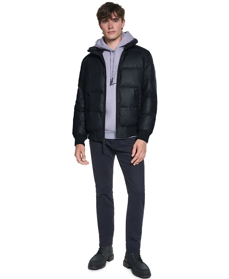 Karl Lagerfeld Paris Men's Sherpa Lined Stand Collar Puffer