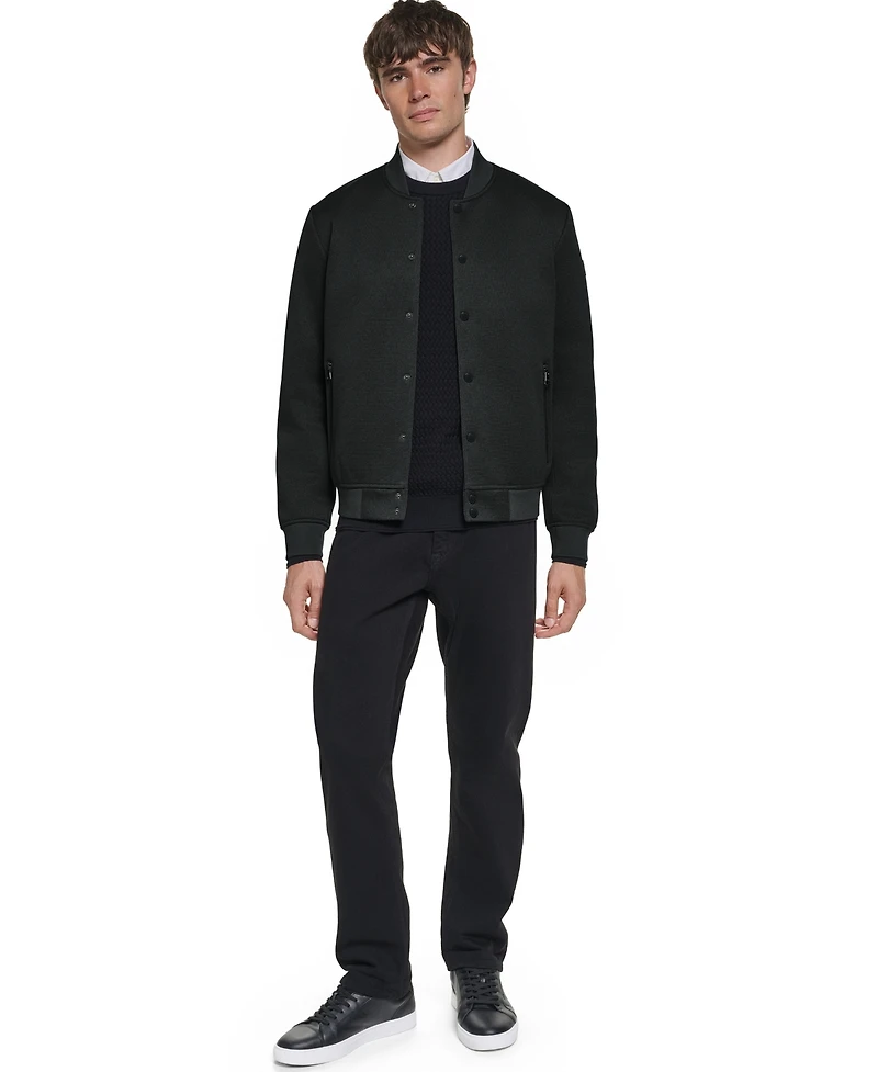 Karl Lagerfeld Men's Textured Varsity Zip Bomber Jacket