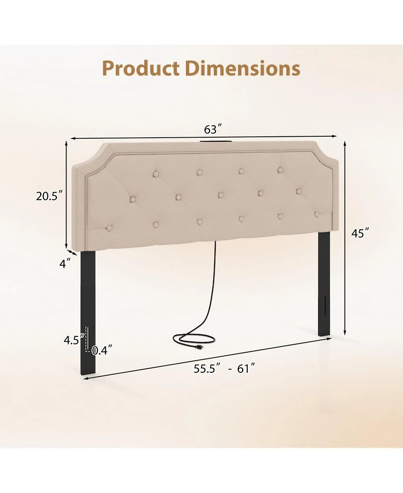 Sugift Tufted Upholstered Headboard for Full and Queen Bed with Usb Charging Ports