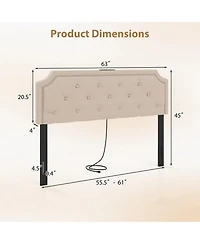 Sugift Tufted Upholstered Headboard for Full and Queen Bed with Usb Charging Ports