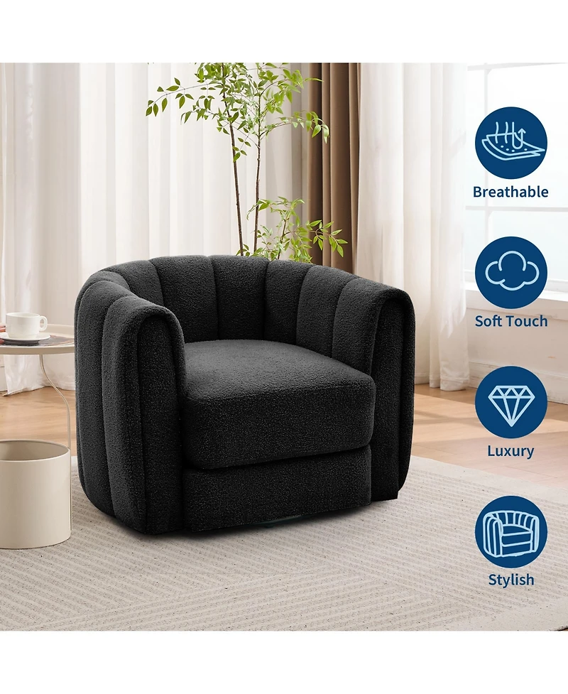 homfan Modern Swivel Barrel Accent Chair, 360degrees) Upholstered Armchair With Striped Backrest And Plush Padding, Round Lounge