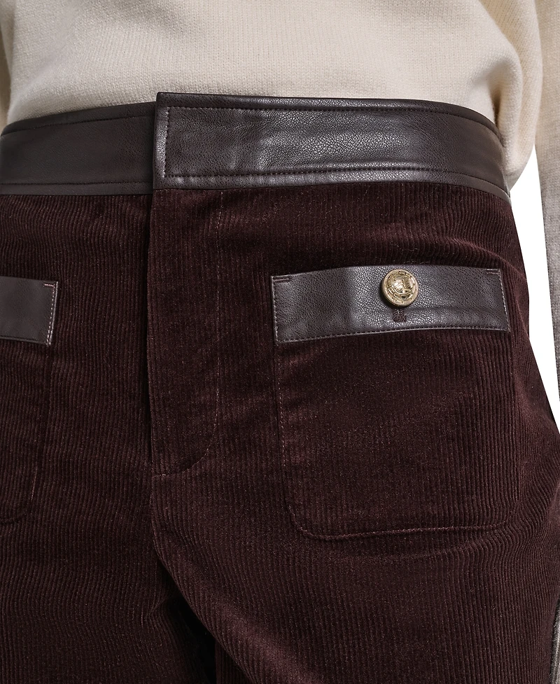 Karl Lagerfeld Paris Petite High-Waist Straight Corduroy Pants