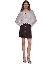 Karl Lagerfeld Paris Petite Button A-Line High-Waisted Mini Skirt
