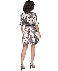 Karl Lagerfeld Paris Petite Floral-Print A-Line Belted Shirt Dress