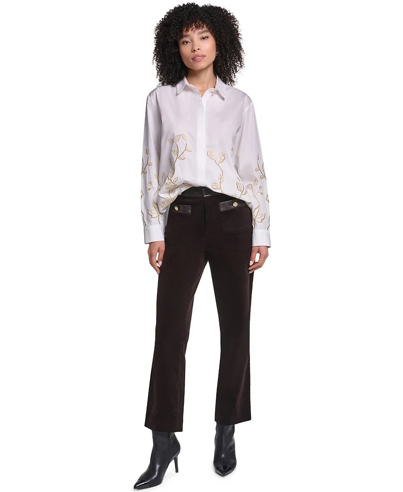 Karl Lagerfeld Paris Petite Floral Long-Sleeve Button-Down Blouse