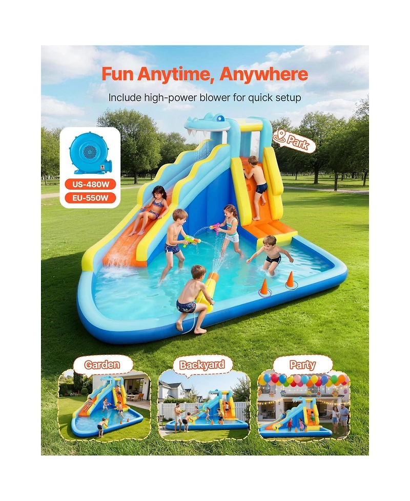 Hikeen 11.6 x 13.1 ft Crocodile Inflatable Water Slide with Climbing Wall and Splash Pool