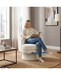 homfan Velvet Swivel Barrel Accent Chair with Lumbar Pillow, Soft Upholstered Armchair for Living Room Cozy 360degree(s) Round Base Reading