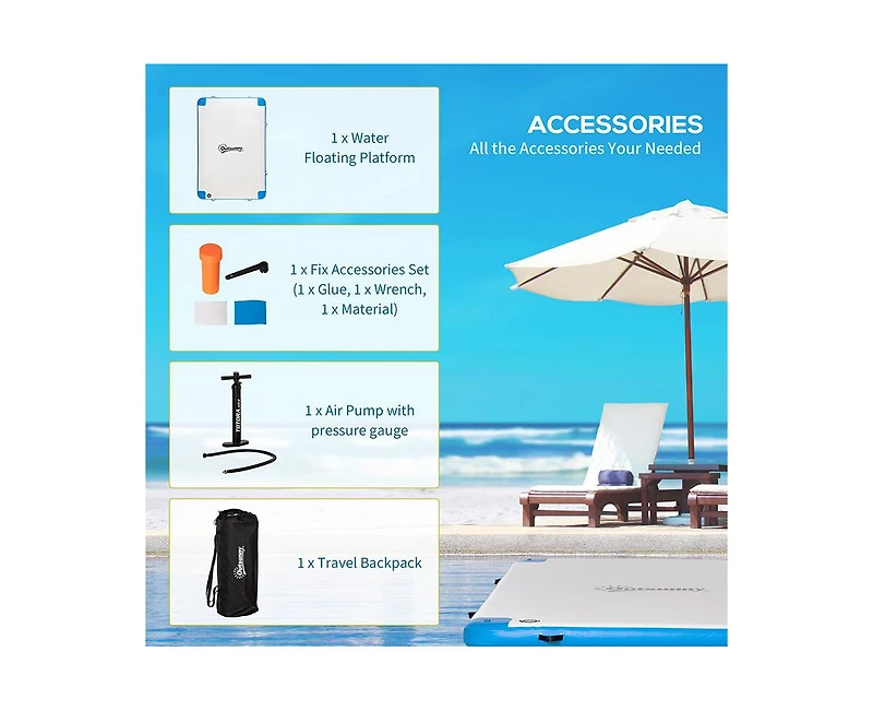 Hikeen 10' x 7' Inflatable Dock Platform with Air Pump and Backpack, For Pool Beach Ocean